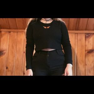 long sleeve cropped butterfly shirt